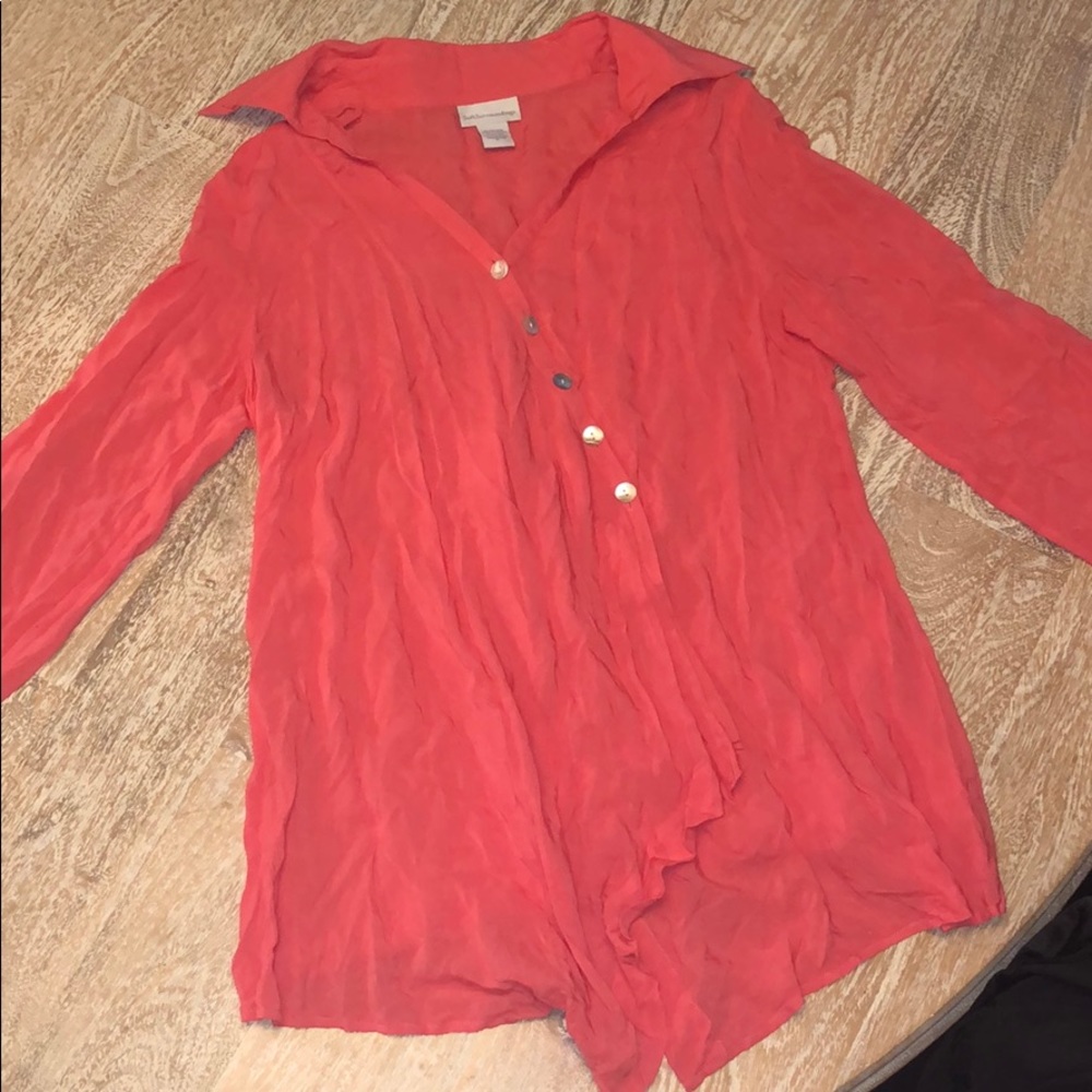 Soft Surroundings blouse top orange medium buttons spring